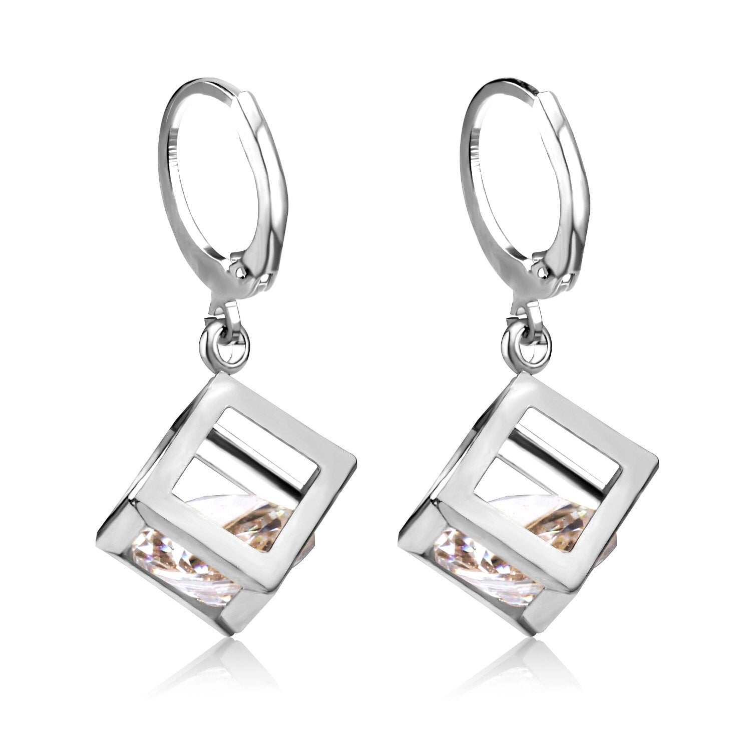 ASON Geometry Cubic Zirconia Piercing Drop Earrings Stainless Steel Gold Color Ear Hoop For Women Fashion Jewelry Party asonjewelry